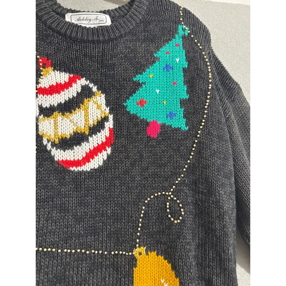 Vintage Ugly Christmas Sweater Beaded Holiday 20W Grannycore plus party black - Picture 9 of 11